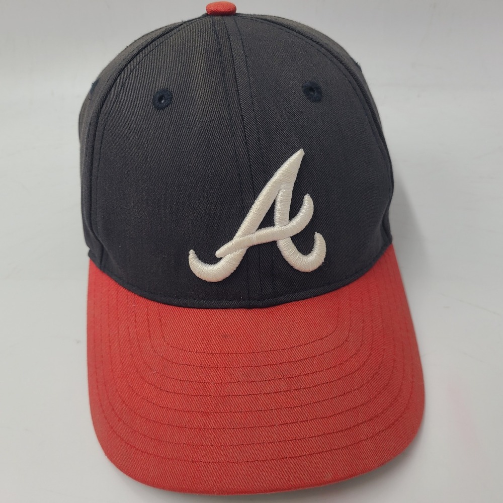 Vintage Atlanta Braves Hat Snapback (Fits Small) New Era Blue Red Distressed MLB
